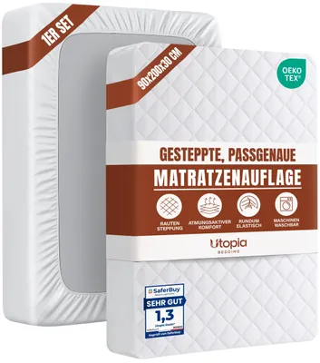 Imagen del producto de Utopia Bedding, protector de colchón acolchado, 90 x 200 cm, funda elástica para colchones, funda de colchón con bolsillo profundo que se estira hasta 30 cm (blanco)