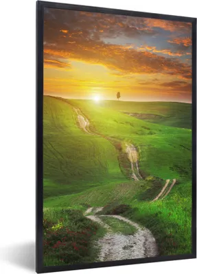 Produktbild von MuchoWow® MuchoWow® Gerahmtes Poster Toskana - Sonne - Hügel 40x60 cm - Poster mit zchwarzem Bilderrahmen - Papierdruck - Wandbilder
