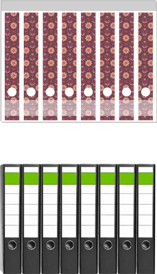Produktbild von Wallario 8 Stück schmale Ordner inkl. Klebeetiketten mit Motive Muster mit Blumen und Herzen -  Set mit Rückenschildern / Ordnerrücken Stickern