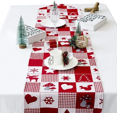 Produktbild von Weihnachten Tischläufer, Rot Weihnachten Tischdecke Abwaschbar Esstisch Läufer Dekorative Weihnachten Tischdekoration (35x170cm)