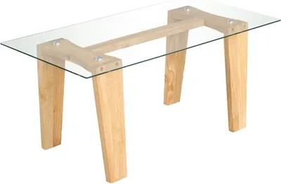 Produktbild von Glas Couchtisch mit Gummiholzbeinen Rechteckiger Beistelltisch Glastisch Kaffeetisch