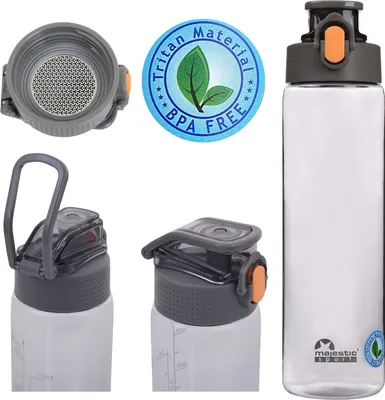 Produktbild von Majestic Sport Okosei Clear Trinkflasche 750 ml, Wasserflasche BPA-Frei, Tritan, gym flasche, Sportflasche für Fahrrad, Outdoor, Fitness, Leicht, grau