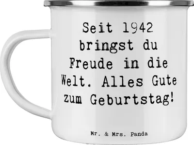 Produktbild von Mr. & Mrs. Panda Emaille Becher Spruch 1942 Geburtstag Freude - Weiß - Geschenk, Tasse, Glückwunsch, Haferl, Alter, Teetasse, besondere Jahrgang, Happy Birthday, Pott