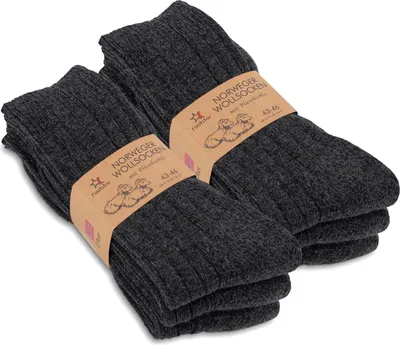 Produktbild von Footstar Herren Winter Wollsocken (6 Paar) Norweger Socken mit Frottee Plüschsohle - Grau-Melange 35-38