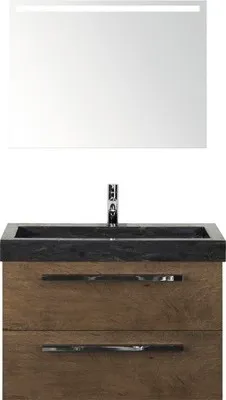 Produktbild von Sanox Badmöbel-Set Seville BxHxT 81 x 170 x 45,5 cm Frontfarbe tabacco mit Waschtisch Naturstein schwarz, Waschtischunte
