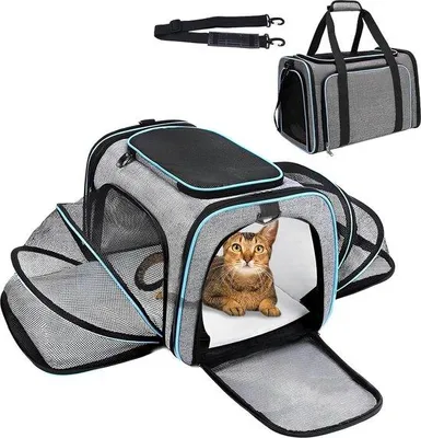 Produktbild von Famanu Transportbox für Katzen und Hunde - faltbar und erweiterbar - atmungsaktiv - grau