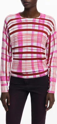 Produktbild von Rosa Damenpullover mit Kontrastdetails und Rundhalsausschnitt