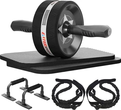 Produktbild von EnterSports 6-in-1 Bauchroller Set mit Fitnessband, Liegestütze, Kniematte - Schwarz