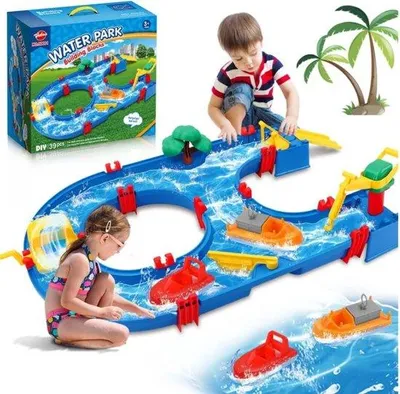 Produktbild von Mini Wasserattraktion - Wasserspielset - Wasserspielplatz - Blaues Buitenspielzeug - Für Kinder - 39 Teile - Tisch, Boden oder Strand - Wasserspielzeug für Kinder