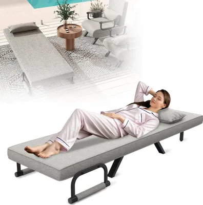 Obrázok produktu pre XMTECH polohovateľné lehátko 3 v 1 Nastaviteľné operadlo pre maximálne pohodlie Robustný kovový rám Elegantný ľanový poťah, svetlosivý