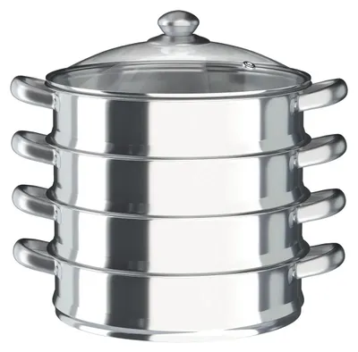 Obrázek produktu pro Nerezový parní hrnec – parní vařič 30 cm – hrnec 36,5 × 39,5 cm – vhodný pro většinu typů sporáků – pro domácnost i gastronomii – stříbrný