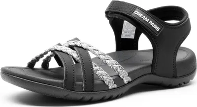 Produktbild von DREAM PAIRS Damen Sportsandalen mit gepolstertem EVA-Fußbett & rutschfester Gummisohle, Atmungsaktive Outdoor-Sandalen für Strand, Wandern & Alltag,Farbe: SCHWARZ/HELLGRAU, Größe: 40.5