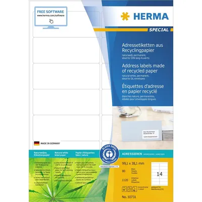 Immagine prodotto di HERMA 10731 Etichette in carta riciclata A4 99,1x38,1 mm bianco adesivo permanente