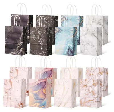 Image de set de 16 sacs en papier kraft avec anse - Sacs cadeaux pour anniversaire et mariage