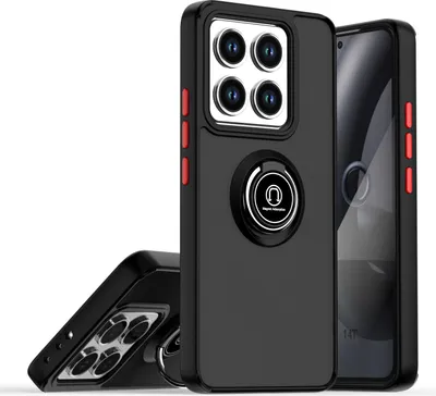 Image de Étui pour Xiaomi 14T étui TPU translucide mat avec porte-anneau et support Noir Rouge