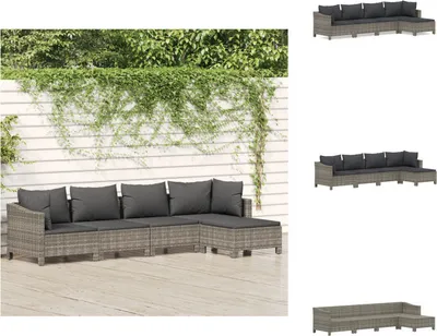 Produktbild von vidaXL 5-tlg. Garten-Lounge-Set mit Kissen Grau Poly Rattan - Gartenmöbel-Sets