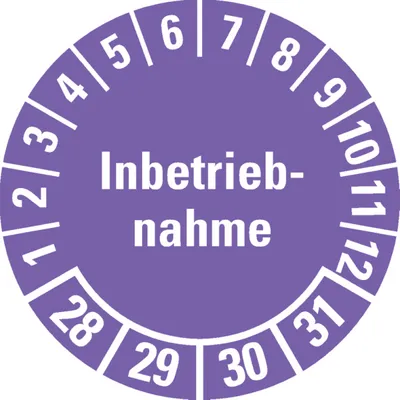 Produktbild von Dreifke® Prüfplakette Inbetriebnahme 28-31, violett, Dokumentenfolie, Ø 30mm,...