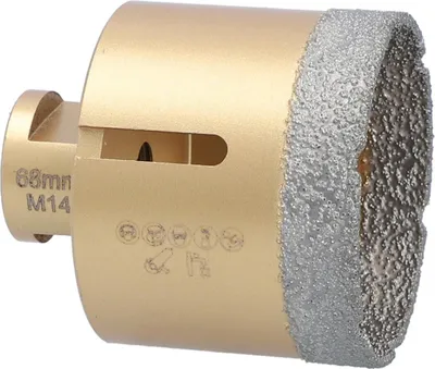 Produktbild von Diamantbohrkrone Ø 68 mm Winkelschleifer M14-Aufnahme Fliesen Feinsteinzeug Marmor Granit Keramikfliesen Steinzeug Kunststoff Tonrohr Klinkerriemchen Diamantbohrer Fliesenbohrer Trockenbohrer
