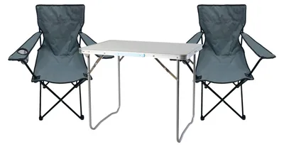 Produktbild von 3-teiliges Campingmöbel Set Schwarz XL Tisch 80x60x68cm + Anglersessel