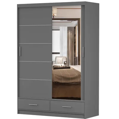 Image de Armoire à portes coulissantes Armoire 150 cm gris/gris mat avec miroir Florence