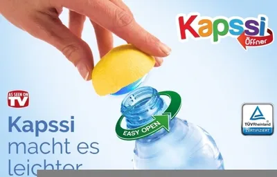 Produktbild von Kapssi Flaschenöffner Zitronengelb, ergonomisch & stabil, für Kinder & Senioren, öffnet Metallverschlüsse & Medikamentendosen, sicher auch bei Nässe.