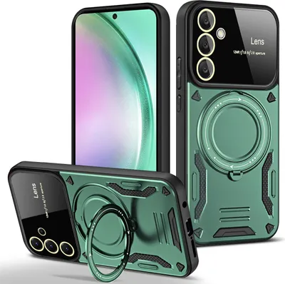 Produktbild von Rüstung Handyhülle für Samsung Galaxy A55 Dual-Layer Ringhalter Ständer Hülle Grün