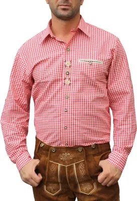 Produktbild von German Wear, Trachtenhemd für Lederhosen mit Verzierung rot/kariert, Größe:S