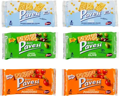 Produktbild von Testpaket Gran pavesi snack crackers mais pomodoro e oilve 6 stuck Salzgebäck gesalzen + Italian Gourmet polpa 400g