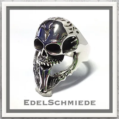 Produktbild von Edelschmiede925 üppiger Silberring mit Totenkopf in 925 Silber Ringgröße 70