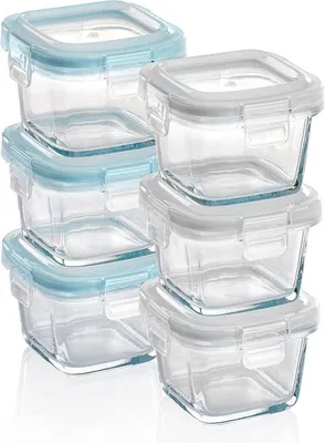 Productafbeelding van Glazen vershoudcontainers – 6 stuks – 160 ml – rechthoekige opbergbakken met deksels – luchtdicht en vloeistofdicht