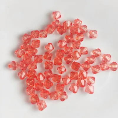 Image de Bicone double cône 80 pièces perles acryliques cristal perles en vrac avec trou , 6 mm 80 pièces, rouge, rouge clair