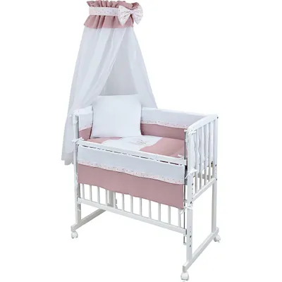 Produktbild von Baby-Delux Beistellbett Stillbett Babybett 90x40 weiß inkl. Matratze Bettwäsche Set komplett Musselin Teddy Mond Rosa