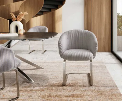 Produktbild von DELIFE Freischwinger Caja-Flex mit Armlehnen Cord Silbergrau Freischwinger flach Edelstahl Taschenfederkern