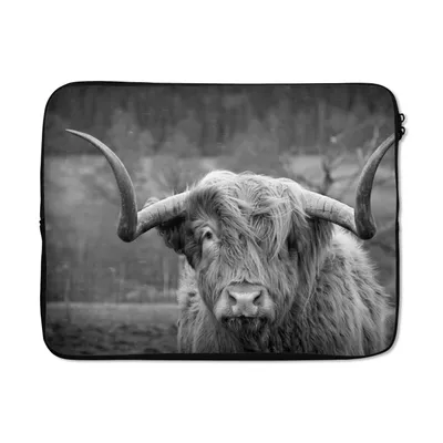 Produktbild von MuchoWow® Laptop Hülle 15 Zoll Schottischer Highlander - Kuhkopf - Landschaft - Natur - Kuh Laptoptasche - Laptoptasche - Sleeve - Rundum-Schutz