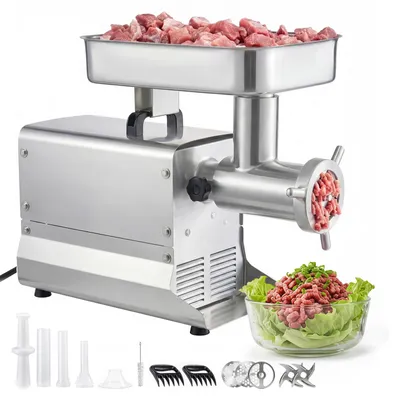 Produktbild von SucceBuy Elektrischer Fleischwolf, 9,5 kg/min Kapazität, #32 Modell mit 3 Lochscheiben und 3 Wurstfüllrohren, 1100 W, 2-in-1 Edelstahl-Küchengerät für den Einsatz in privaten Küchen und Restaurants