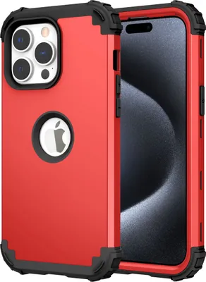 Produktbild von iPhone 15 Pro Hülle, 3 in 1 Hybrid PC TPU Stossfest Robust Schutzhülle für iPhone 15 Pro Rot