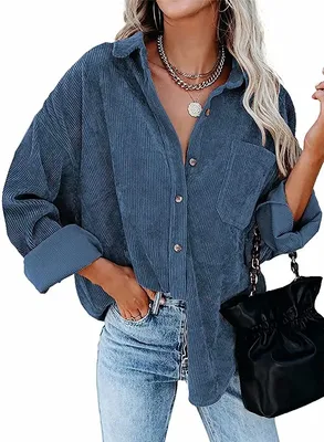 Image de ASKSA Chemisier Femme Col Revers Manches Longues Cordon Automne Chemise Boutons Haut Cardigan, Bleu, S