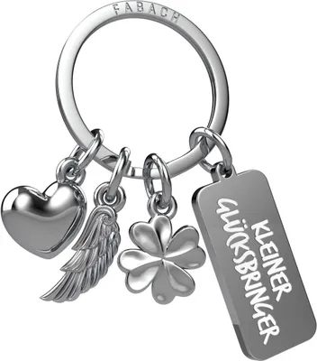 Produktbild von FABACH Schutzengel Schlüsselanhänger 3 Charms mit Gravur - Kleeblatt Schlüsselanhänger Herz Glücksbringer Viel Erfolg - Viel Glück Geschenk Engel Glücksbringer - Kleiner Glücksbringer