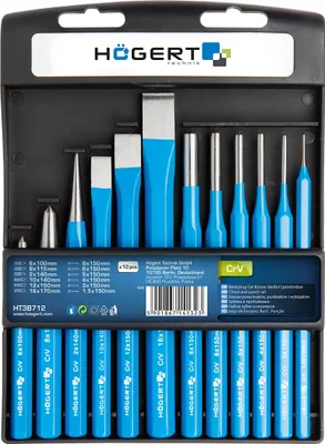 Obrázek produktu pro Sada nářadí Högert - středový děrovač, sekáč, kolíkovač, 12dílná, CrV