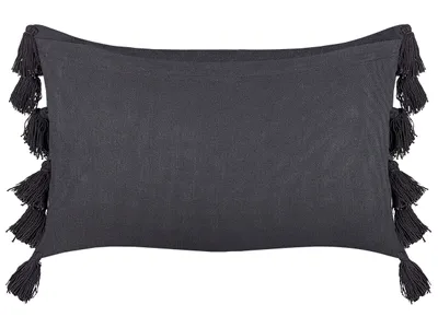 Produktbild von BELIANI Dekokissen Dunkelgrau Baumwolle 35 x 55 cm Bezug mit Füllung Quasten Reißverschluss Einfarbig Boho Modern Wohnzimmer Schlafzimmer Bettdeko