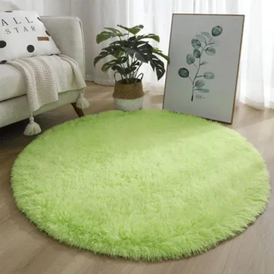 Obrázek produktu pro Kulatý koberec s vysokým vlasem, plyšový, měkký, barva: zelená, průměr: 100 cm