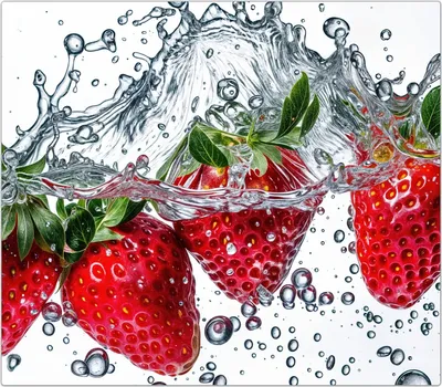 Produktbild von Spritzschutz Herdabdeckplatte Schneidebrett aus Glas Erdbeeren im Wasser 1-Teilig (60x52cm)