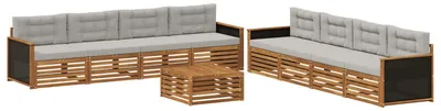 Produktbild von Outdoor-Sofagarnitur 9 pcs Natürlich und Hellgrau Polyester