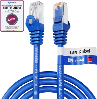 Produktbild von hb-digital Netzwerkkabel CAT7 LAN Kabel 5m RJ45 S/FTP PiMF LSZH AWG 26 halogenfrei blau