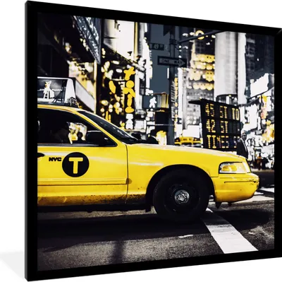 Produktbild von MuchoWow® MuchoWow® Gerahmtes Poster New York - Gelb - Taxi 40x40 cm - Poster mit zchwarzem Bilderrahmen - Mit Rahmen - Wanddekoration Schlafzimmer