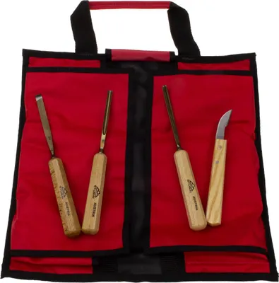 Produktbild von STUBAI Schnitzersatz S520 „Einsteiger 52“ | 4-teiliges Schnitzwerkzeug-Set mit Rolltasche | Für kleine Figuren, Ornamente, Reliefs & feine Holzarbeiten | Hochwertige Qualität, ideal für Einsteiger