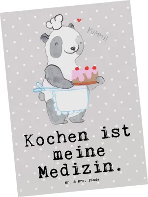 Produktbild von Mr. & Mrs. Panda Ansichtskarte Bär Kochen - Grau Pastell - Geschenk, Fotokarte, Grußkarte, Ansichtskarten, Postkarten, Hobbyköchin, Postkarte, Hobbykoch