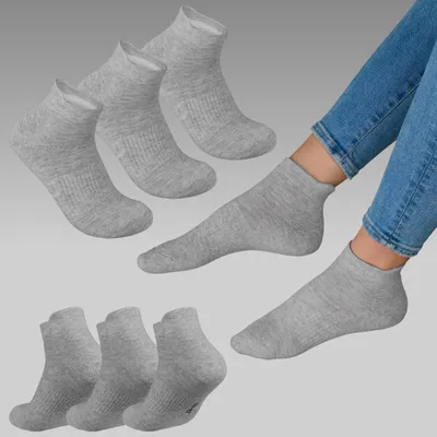 Produktbild von Sneakersocken Uni mit Fersenlasche – Nahtlose Kurzsocken aus Baumwolle Thermosohle atmungsaktiv Knöchelsocken Damen Herren Grau 6 Paar 39 - 42