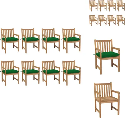 Produktbild von vidaXL Gartenstühle 8 Stk. mit Grünen Kissen Massivholz Teak -  Gartenstühle