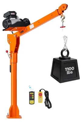 Productafbeelding van VEVOR hijskraan met een draagvermogen van 499 kg, voorzien van een PA800 elektrische lier, verstelbare telescooparm, 360° draaibare kraan en afstandsbediening. Geschikt voor gebruik in de bouw- en bosbouw